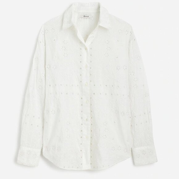 Madewell Embroidered Oversized Button-Up Shirt Size Small - Picture 4 of 11